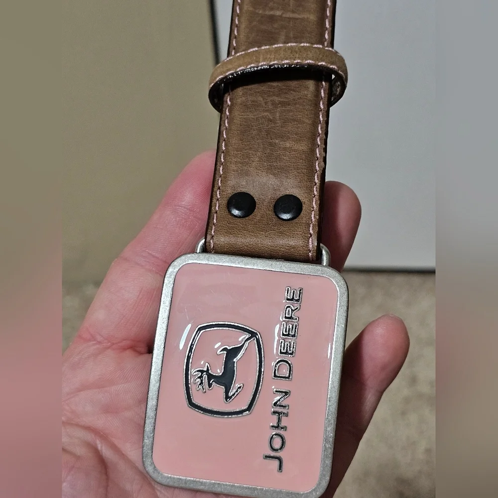 John Deere Girls Leather Belt w/ Pink Buckle